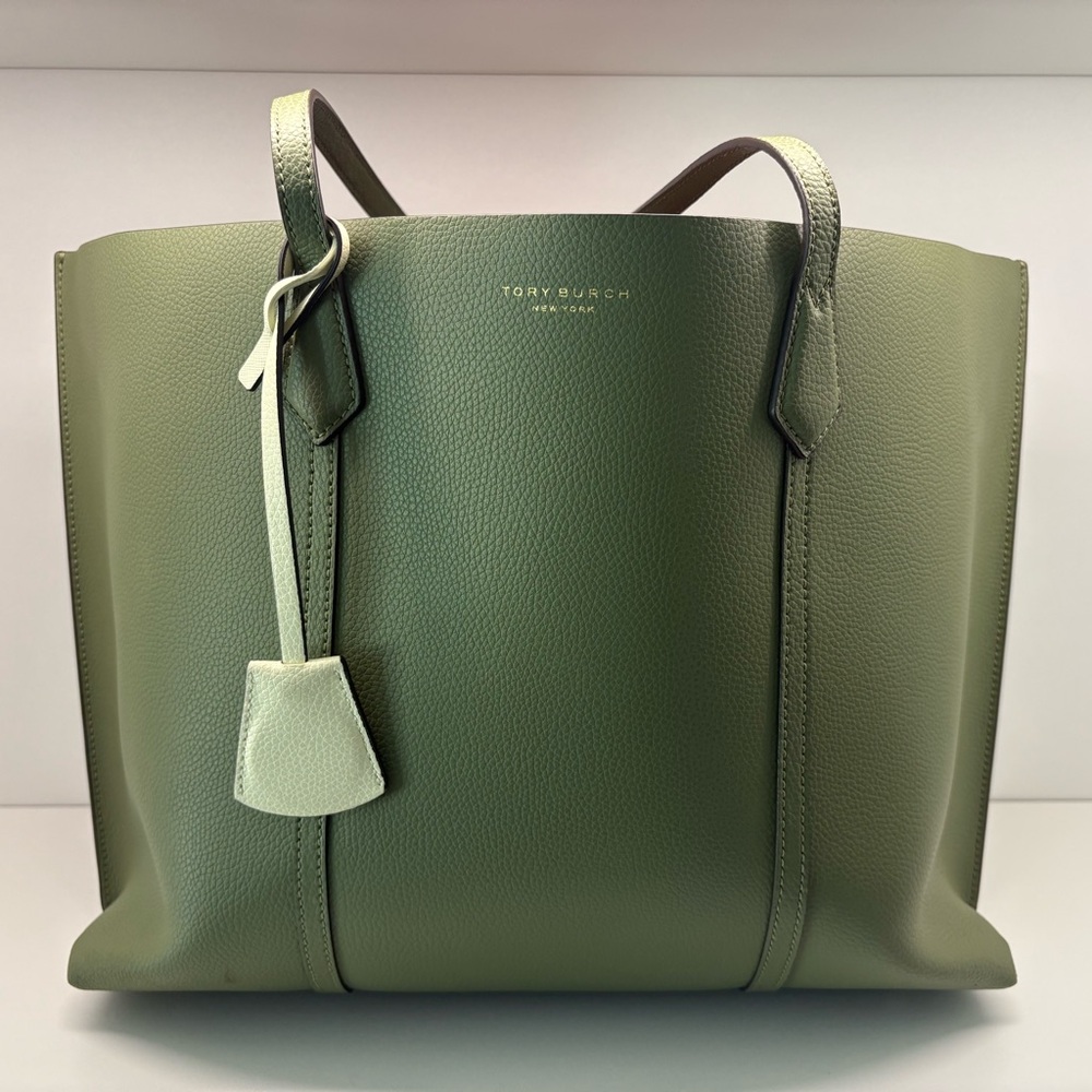 Tory Burch Green Structured Leather Tote